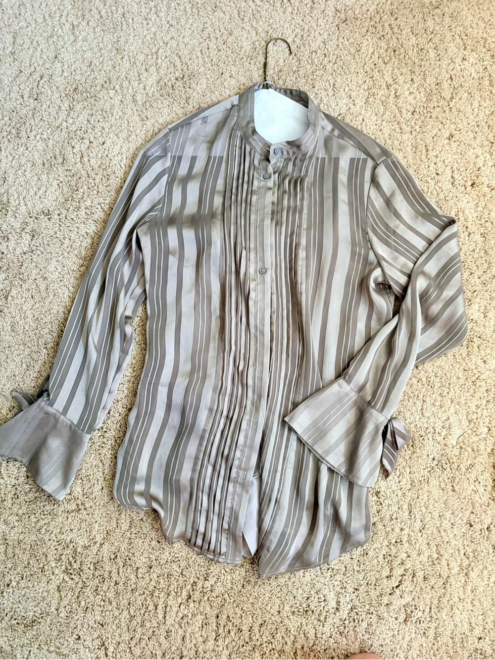 Banana Republic Taupe and Beige Striped Pleated Blouse